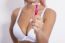 Pink Hair Attractive Woman Hold Pink Female Shaver In Hand