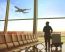 Single Woman Sitting In Airport Terminal And Passenger Plane Flying Outdoor For Traveling Theme