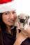 Woman With Puppy And Christmas Hat