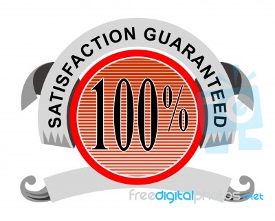 100% Satisfaction Guaranteed Shield Curly Ribbon Stock Image