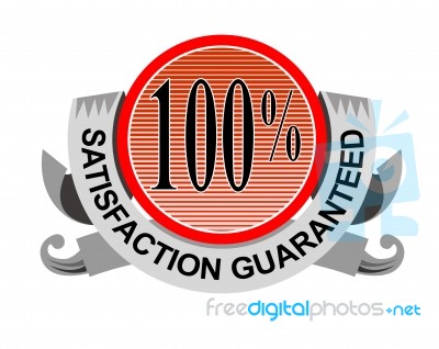 100% Satisfaction Guaranteed Shield Curly Ribbon Stock Image