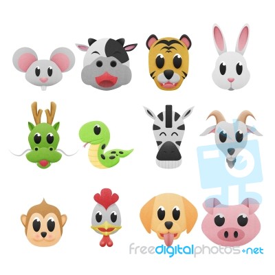 12 Zodiac Is Cartoons Icon Cute Of Paper Cut Stock Image