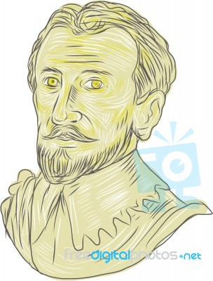 15th Century Spanish Explorer Bust Drawing Stock Image