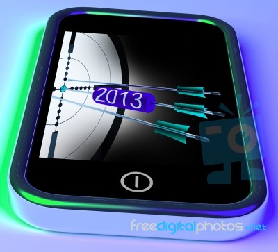 2013 Arrows On Smartphone Showing Future Goals Stock Image