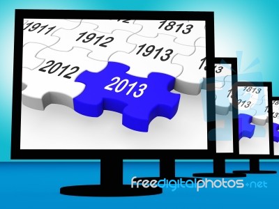 2013 On Monitors Shows Future Year Stock Image