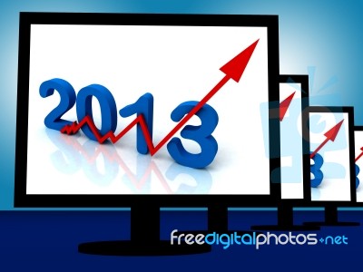 2013 On Monitors Shows Monetary Increase And Forecasting Stock Image