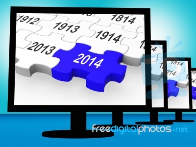 2014 On Monitors Showing Forecasting Stock Image