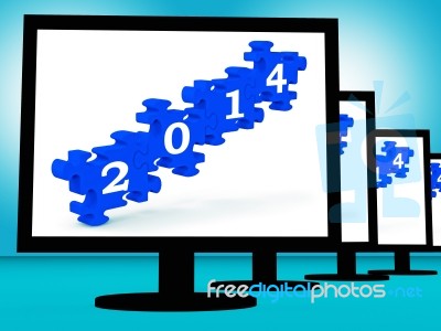 2014 On Monitors Shows Future Calendar Stock Image