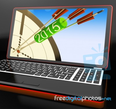 2015 Arrows On Laptop Showing Future Target Plans Stock Image