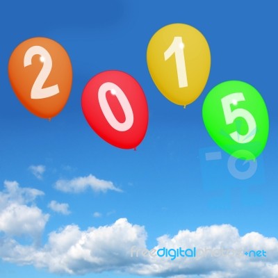 2015 On Balloons Flying In Sky Stock Image