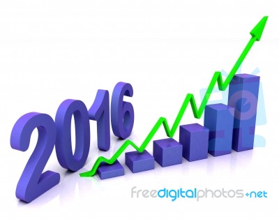 2016 Blue Bar Chart Shows Budget Stock Image