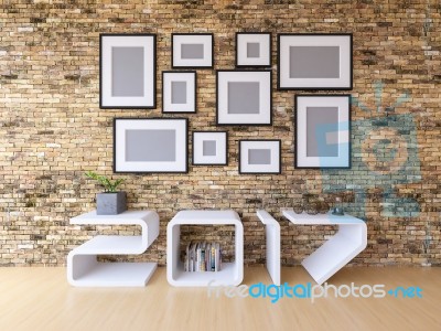 2017 Shelf In Living Room Stock Photo