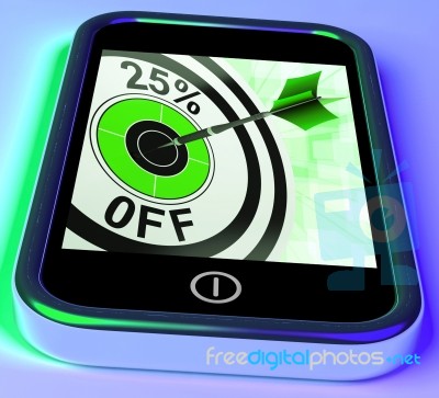 25 Percent Off On Smartphone Shows Selected Discounts Stock Image