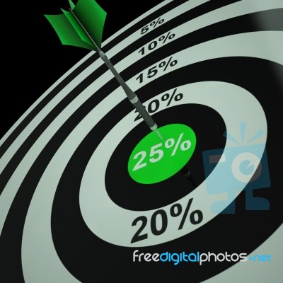 25 Percent On Dartboard Shows Aimed Markdowns Stock Image