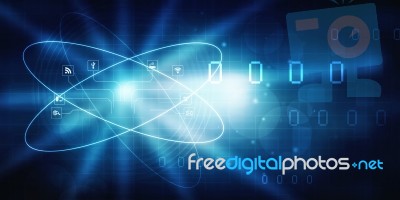 2d Illustration Abstract Futuristic Electronic Circuit Technology Background Stock Image