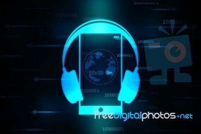 2d Illustration Headphone Connected Mobile Stock Image