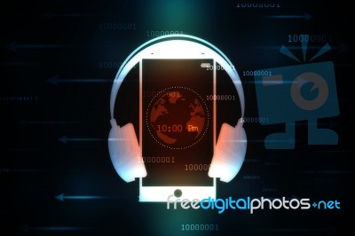 2d Illustration Headphone Connected Mobile Stock Image