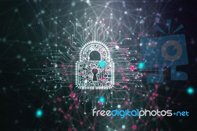 2d Illustration Safety Concept: Closed Padlock On Digital Background Stock Image