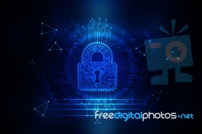 2d Illustration Safety Concept: Closed Padlock On Digital Background Stock Image