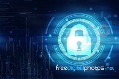 2d Illustration Safety Concept: Closed Padlock On Digital Background Stock Image