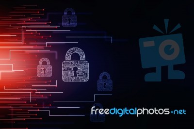 2d Illustration Safety Concept: Closed Padlock On Digital Background Stock Image