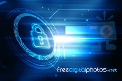 2d Illustration Safety Concept: Closed Padlock On Digital Background Stock Image