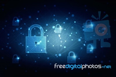 2d Illustration Safety Concept: Closed Padlock On Digital Background Stock Image