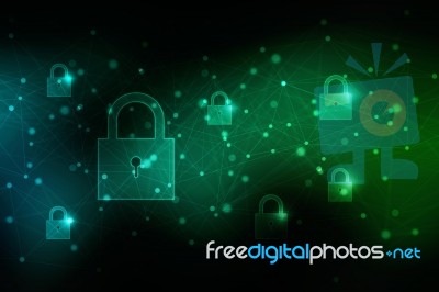 2d Illustration Safety Concept: Closed Padlock On Digital Background Stock Image