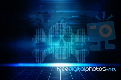 2d Rendering Digital Skull And Crossbones On Binary Code Stock Image