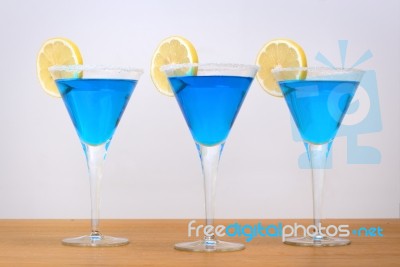 3 Blue Cocktails Stock Photo