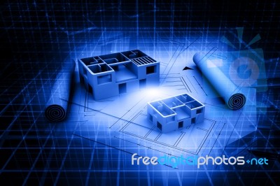 3d Architecture House Blue Print Plan Stock Image