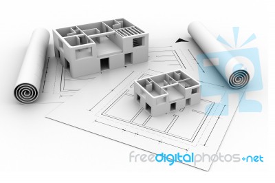 3d Architecture House Blue Print Plan Stock Image