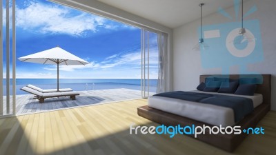 3d Bedroom Sea View Stock Photo