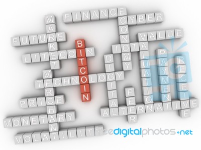 3d Bitcoin Word Cloud. Crypto-currencies With A Capitalization O… Stock Image