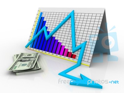 3d Business Decline Graph And Dollar Stock Image