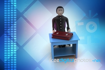 3d Business Man With Briefcase In Office Stock Image