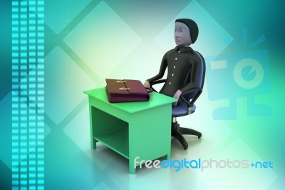 3d Business Man With Briefcase In Office Stock Image