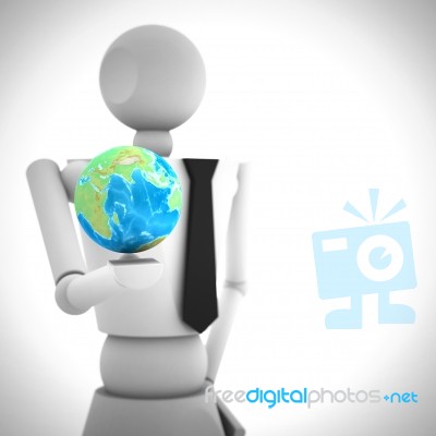 3d Business Man With Earth Globe In His Hand Stock Image