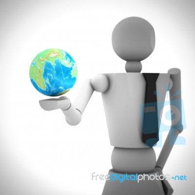 3d Business Man With Earth Globe In His Hand Stock Image