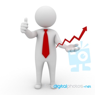 3d Business Man With Growing Chart Stock Image