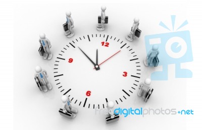 3d Business People And A Big Clock Stock Image