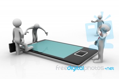 3d Business People Around Tablet Stock Image