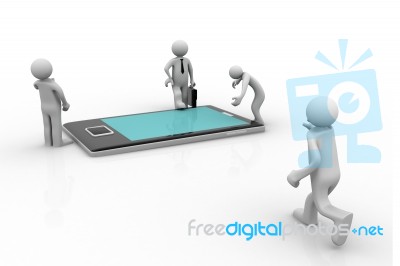 3d Business People Around Tablet Stock Image