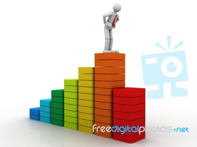 3d Business Person On  Bar Graph Stock Image