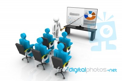 3d Business Persons At A Presentation,  Business Growth Analysing Stock Image