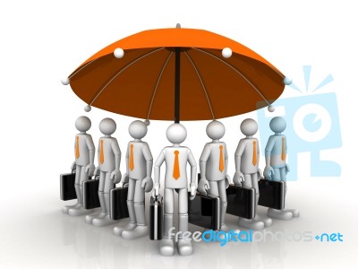 3d Business Team Standing Under A Big Umbrella Stock Image