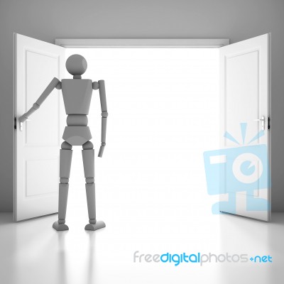 3d Businessman In White Room With Doors Open Stock Image