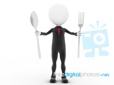 3d Businessman Ready To Eat Stock Image