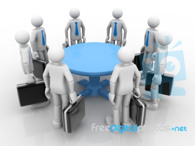 3d Businessmen Standing  At A Round Table And Having Business Me… Stock Image