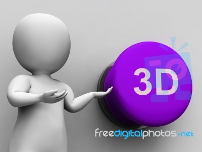 3d Button Means Three Dimensional Object Or Image Stock Image